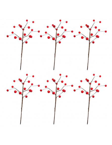 Tradineur - Pack de 6 varas de bayas rojas - Fabricado en Plástico y espuma - Decoración para temporada navideña - Longitud de 3