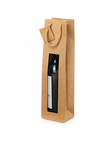 Tradineur - Pack de 6 bolsas de papel con ventana para botella de vino, asas de cuerda, guardar, regalar, envolver champán, Navi