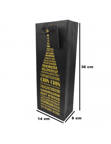 Tradineur - Pack de 8 bolsas de papel decoradas para botella de vino, asas de cuerda, guardar, regalar, envolver champán, Navida