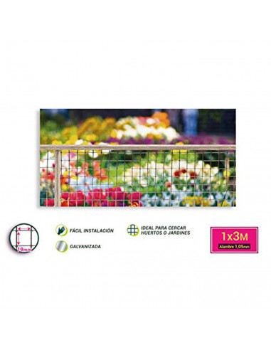 Tradineur - Valla, malla metálica galvanizada cuadrada gris, 1 x 3 m, cierre de alambre en rollo, mallado 19 x 19 mm, ideal para