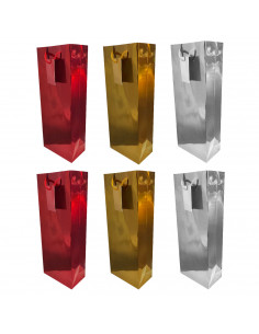 Tradineur - Pack de 6 bolsas de papel metalizadas para botella de vino, asas de cuerda, guardar, regalar, envolver champán, Navi