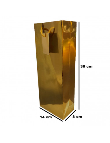 Tradineur - Pack de 6 bolsas de papel metalizadas para botella de vino, asas de cuerda, guardar, regalar, envolver champán, Navi