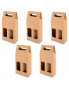 Tradineur - Pack de 5 cajas de cartón con ventanas, aptas para 2 botellas de vino, incluyen asa, guardar, regalar, envolver cham