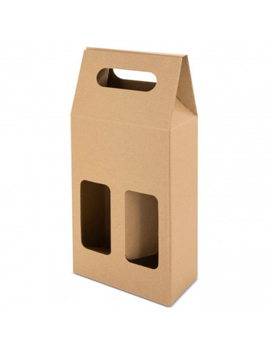 Tradineur - Pack de 5 cajas de cartón con ventanas, aptas para 2 botellas de vino, incluyen asa, guardar, regalar, envolver cham