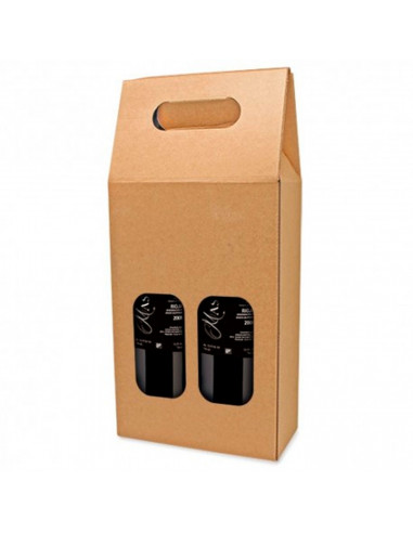 Tradineur - Pack de 5 cajas de cartón con ventanas, aptas para 2 botellas de vino, incluyen asa, guardar, regalar, envolver cham