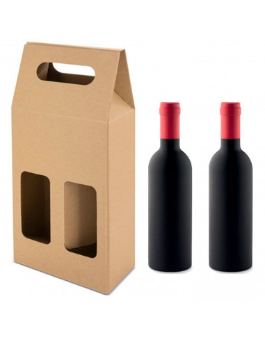 Tradineur - Pack de 5 cajas de cartón con ventanas, aptas para 2 botellas de vino, incluyen asa, guardar, regalar, envolver cham
