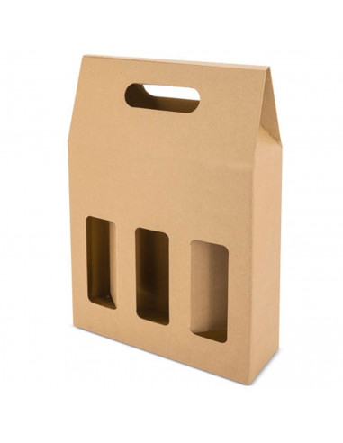 Tradineur - Pack de 5 cajas de cartón con ventanas, aptas para 3 botellas de vino, incluyen asa, guardar, regalar, envolver cham