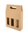 Tradineur - Pack de 5 cajas de cartón con ventanas, aptas para 3 botellas de vino, incluyen asa, guardar, regalar, envolver cham