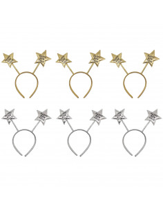 Tradineur - Pack de 6 diademas con estrellas y frase Happy New Year, accesorios, fiestas, año nuevo, disfraces, carnaval, Hallow