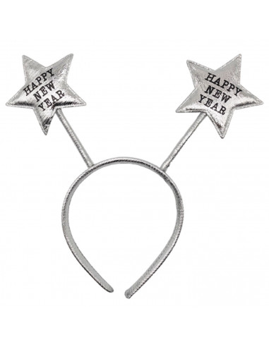 Tradineur - Pack de 6 diademas con estrellas y frase Happy New Year, accesorios, fiestas, año nuevo, disfraces, carnaval, Hallow