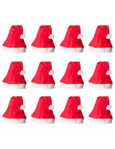 Tradineur - Pack de 12 gorros de Papá Noel para niños, poliéster, accesorio navideño, sombrero, Navidad, fiestas, carnaval (Tall
