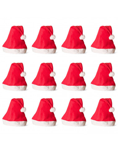 Tradineur - Pack de 12 gorros de Papá Noel para niños, poliéster, accesorio navideño, sombrero, Navidad, fiestas, carnaval (Tall