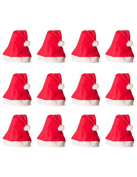 Tradineur - Pack de 12 gorros de Papá Noel para niños, poliéster, accesorio navideño, sombrero, Navidad, fiestas, carnaval (Tall