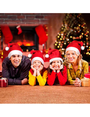 Tradineur - Pack de 12 gorros de Papá Noel para niños, poliéster, accesorio navideño, sombrero, Navidad, fiestas, carnaval (Tall