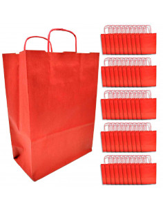 Tradineur - Pack de 50 bolsa Kraft "L" - Ideal para guardar tus regalos de navidad, fin de años o año nuevo - 32 x 40 cm - Color
