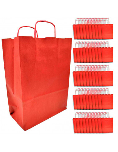 Tradineur - Pack de 50 bolsa Kraft "L" - Ideal para guardar tus regalos de navidad, fin de años o año nuevo - 32 x 40 cm - Color