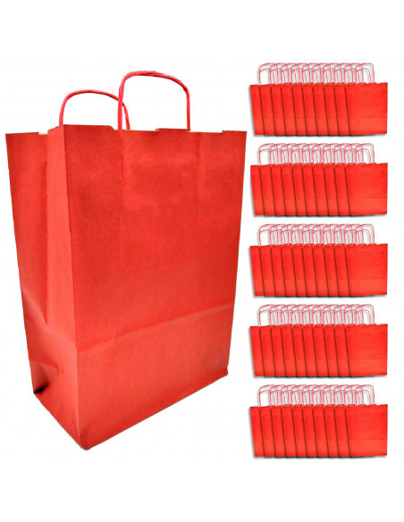 Tradineur - Pack de 50 bolsa Kraft "L" - Ideal para guardar tus regalos de navidad, fin de años o año nuevo - 32 x 40 cm - Color