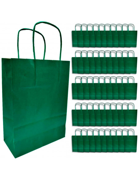 Tradineur - Pack de 50 bolsa Kraft "L" - Ideal para guardar tus regalos de navidad, fin de año o año nuevo - 32 x 40 cm - Color