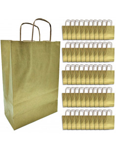 Tradineur - Pack de 50 bolsa Kraft "M" - Ideal para guardar tus regalos de navidad, fin de años o año nuevo - 27 x 37 cm - Color