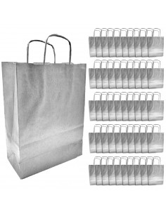 Tradineur - Pack de 50 bolsa Kraft "M" - Ideal para guardar tus regalos de navidad, fin de años o año nuevo - 27 x 37 cm - Color