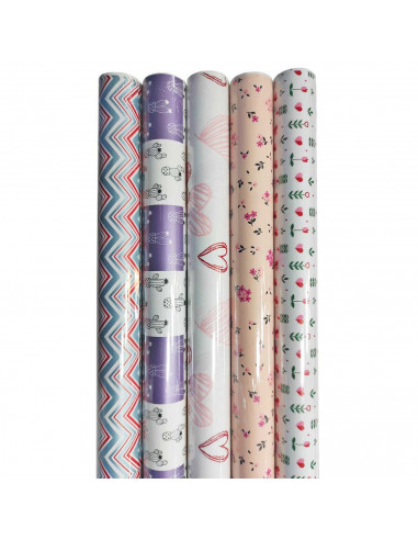 Tradineur - Pack de 5 rollos de papel de regalo, modelo Todo Año, láminas para envolver regalos de cumpleaños, Navidad, 70 x 200