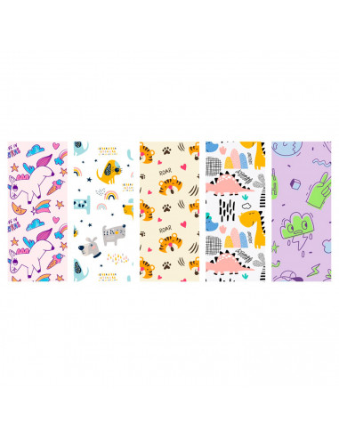 Tradineur - Pack de 5 rollos de papel de regalo Infantil, láminas para envolver regalos de cumpleaños, Navidad, 70 x 200 cm, dis