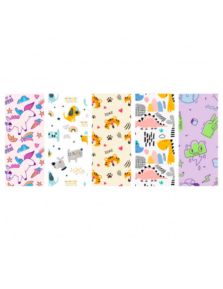 Tradineur - Pack de 5 rollos de papel de regalo Infantil, láminas para envolver regalos de cumpleaños, Navidad, 70 x 200 cm, dis