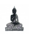 Figura de buda realizada en resina, de color negro con acabados en plateado, de 19 x 8 x 25 cm, Pequeña estatua de buda para dec