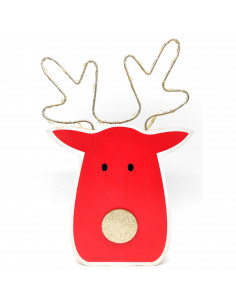 Tradineur - Figura de reno navideño con luces LED, madera y metal, funcionamiento con pilas, decoración festiva, adornos Navidad