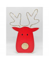Tradineur - Figura de reno navideño con luces LED, madera y metal, funcionamiento con pilas, decoración festiva, adornos Navidad