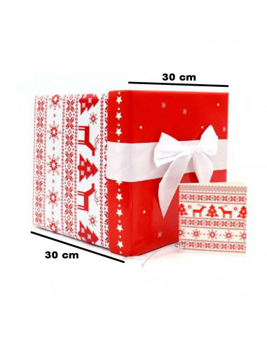 Tradineur - Caja de cartón plegable para regalos de Navidad, tapa con lazo, ligera y resistente, almacenaje, 30 x 30 x 30 cm, di