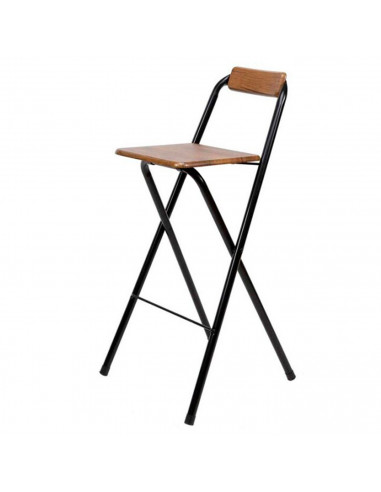 Tradineur - Taburete bar metálico plegable con asiento y respaldo de madera, reposapiés, banqueta, silla, interior, cocina, hoga