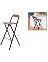 Tradineur - Taburete bar metálico plegable con asiento y respaldo de madera, reposapiés, banqueta, silla, interior, cocina, hoga
