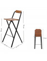 Tradineur - Taburete bar metálico plegable con asiento y respaldo de madera, reposapiés, banqueta, silla, interior, cocina, hoga