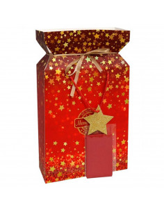 Tradineur - Caja de cartón para lote de Navidad, caja plegable con asas, incluye papel interior, guardar regalos, botellas vino,