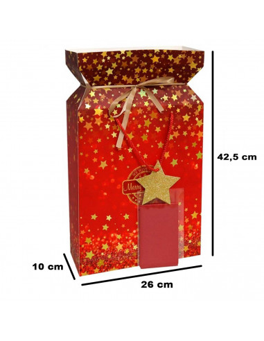 Tradineur - Caja de cartón para lote de Navidad, caja plegable con asas, incluye papel interior, guardar regalos, botellas vino,