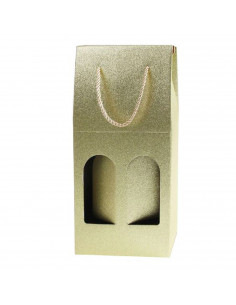 Tradineur - Caja de cartón con purpurina y ventanas, apta para 2 botellas de vino, incluye asas, guardar, regalar, envolver cham