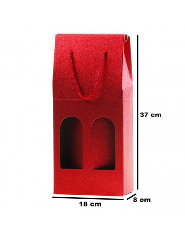 Tradineur - Caja de cartón con purpurina y ventanas, apta para 2 botellas de vino, incluye asas, guardar, regalar, envolver cham