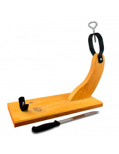 Tradineur - Jamonero de madera curvado con cuchillo, soporte para pata o paleta de jamón serrano e ibérico, agarres metálicos, f