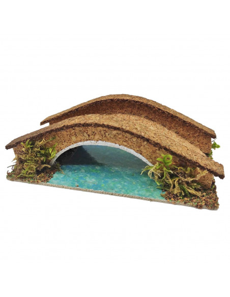 Tradineur - Puente con río para portal de belén, corcho, adorno para nacimiento, pesebre, Navidad, decoración tradicional, fabri