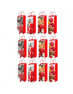 Tradineur - Pack de 12 bolsas de papel decoradas para botella de vino, Ref. 17164, asas de cuerda, guardar, regalar, envolver ch