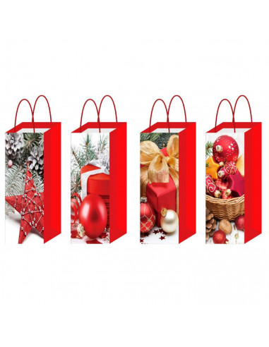 Tradineur - Pack de 12 bolsas de papel decoradas para botella de vino, Ref. 17164, asas de cuerda, guardar, regalar, envolver ch