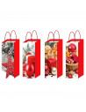 Tradineur - Pack de 12 bolsas de papel decoradas para botella de vino, Ref. 17164, asas de cuerda, guardar, regalar, envolver ch