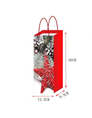 Tradineur - Pack de 12 bolsas de papel decoradas para botella de vino, Ref. 17164, asas de cuerda, guardar, regalar, envolver ch