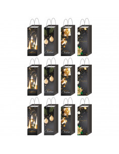 Tradineur - Pack de 12 bolsas de papel decoradas para botella de vino, Ref. 17201, asas de cuerda, guardar, regalar, envolver ch