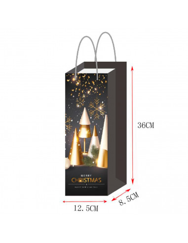 Tradineur - Pack de 12 bolsas de papel decoradas para botella de vino, Ref. 17201, asas de cuerda, guardar, regalar, envolver ch
