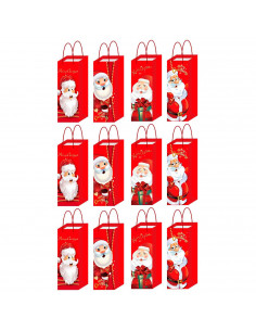Tradineur - Pack de 12 bolsas de papel decoradas para botella de vino, Ref. 17300, asas de cuerda, guardar, regalar, envolver ch