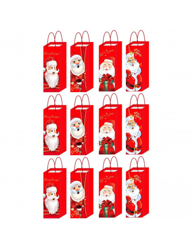 Tradineur - Pack de 12 bolsas de papel decoradas para botella de vino, Ref. 17300, asas de cuerda, guardar, regalar, envolver ch