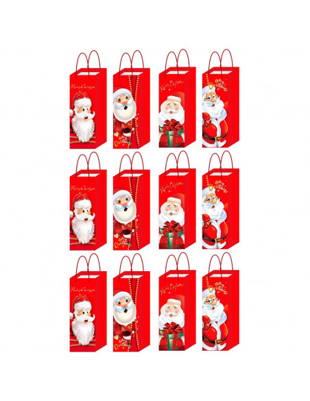 Tradineur - Pack de 12 bolsas de papel decoradas para botella de vino, Ref. 17300, asas de cuerda, guardar, regalar, envolver ch