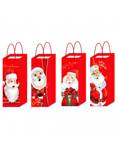 Tradineur - Pack de 12 bolsas de papel decoradas para botella de vino, Ref. 17300, asas de cuerda, guardar, regalar, envolver ch